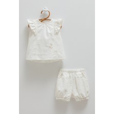 Caramell Mını Lady Fırfır Detaylı Keten Alt Üst Takım  - Ekru - 68-74 cm Ekru