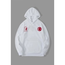 Erkek 10 Kasıma Özel Üç Iplik Kapüşonlu Baskılı Sweatshirt - Beyaz