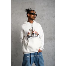 Deridün Yıldız Shoes Erkek Oversize Kapüşonlu Sweatshirt – Beyaz Renk Üç Iplik Içi Pamuklu Kanguru Cepli Baskılı Hoodie Rahat Kalıp Kışlık Günlük Kombinlere Uygun - Beyaz
