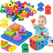 Feyza Design Çocuklar Için Eğitici Somun Vida Çevirme ve Bulmaca Seti