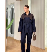 My Lunessa Çift Renk Belden Kuşaklı Bağlamalı Denim Ikili Takım