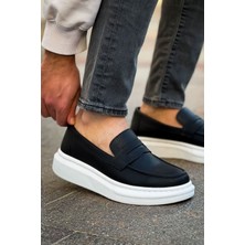 Roof Atelier Erkek Siyah Beyaz Kalın Taban Loafer Ayakkabı - Robert - RS615