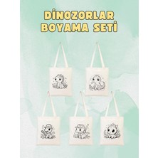 Junobi Dinozorlar Boyanabilir Bez Çanta Seti (5’li) – Çocuklar Için Boyama Aktivite Çantası - 35 x 40 cm