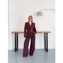 My Lunessa Mürdüm Tasarım Double Kumaş Düğme Detaylı Pantolon Ceket Takım