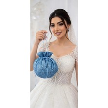 Moda Nur Gelin Kına Takı Kesesi, Takı Çantası , Mavi Renk, Pul Payet ,gelin Takı Kesesi