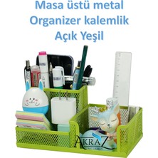 Masa Üstü Metal Kalemlik Üç Gözlü (Masa Seti) Açık Yeşil