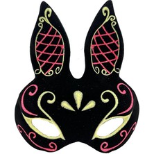 Magicool Siyah Renk Kırmızı Gold Simli Siyah Süet Kaplama Tavşan Maskesi 18X16 cm