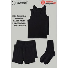 GD Goldoremi Erkek Premium %100 Pamuklu 2 Adet Klasik Rahat Ter Emen Atlet 2 Adet Boxer 2 Adet Uzun Çorap