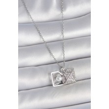 316L Çelik Gümüş Renk Zincir Zirkon Taşlı Incili Açılır Elmas Model Kadın Kolye - Lisinya