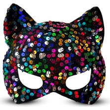 Magicool Siyah Kadife Kumaş Üzerine Rengarenk Payetli Pullu Parti Maskesi 16X14 cm