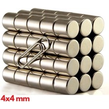 20 Adet 4x4 mm Yuvarlak Neodyum Mıknatıs N35 Güçlü Magnet Nikel Kaplama ( Lisinya )