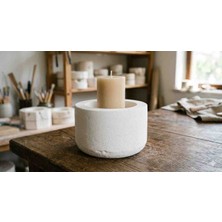 Talaşoğlu Doğal Mineral Döküm Silindir Şamdan - Dekoratif Beyaz Mumluk