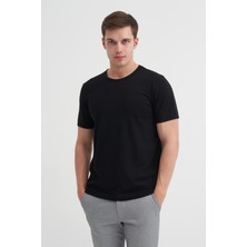 Cazador Erkek Siyah Bisiklet Yaka T-Shirt 46180