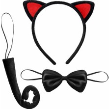 Magicool Kırmızı Kulaklı Kedi Kostüm Seti – Taç Papyon Kuyruk 3 Parça