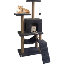 Feyza Design Hamaklı Yuvalı Gri Kedi Oyun Evi - Zeka ve Eğlence Merkezi