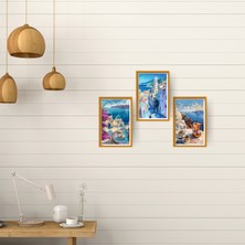TASARIM ŞEYLER Ege Esintisi: 3’lü Yunan Adaları & Santorini Temalı Yağlı Boya Görünümlü Tablo Seti