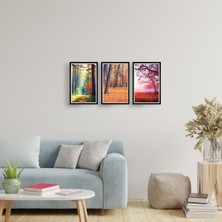 TASARIM ŞEYLER Altın Sonbahar: 3’lü Gün Işığı ve Orman Temalı Manzara Tablo Seti