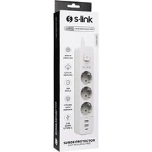 S-Link SPG03TC 5V2.4A 1.5m 3X1.00MM 100 Yüzde Bakır 750 Joule 3 Lü Anahtarlı Akım Korumalı Beyaz Priz