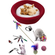 Feyza Design Havuz Lüx Kedi Yatağı ve Oyuncak Seti - 6 Parça
