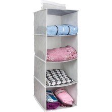 Kuzgun Ticaret Dolap Içi Düzenleyici Katlanabilir Çok Amaçlı 4 Bölmeli Çizgili Bez Organizer (Siyah) ( Lisinya )