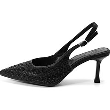 Beety 228.207 Taşlı Siyah & Gümüş Ince Topuklu Kadın Stiletto Ayakkabı