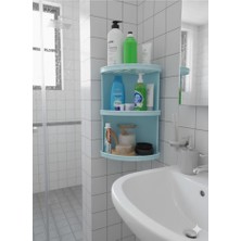 Abnturk Mavi Renk 3 Katlı Banyo Köşe Rafı Tabanları Izgara Su Birikmesini Önler Paslanmaz Plastik Şampuanlık