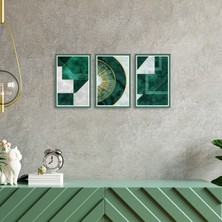 TASARIM ŞEYLER Zümrüt Safir: 3’lü Art Deco Tarzı Altın Detaylı Geometrik Tablo Seti