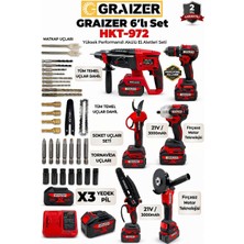 Graizer HKT-972 6'lı Profesyonel Akülü El Aletleri Seti - Fırçasız Motor, 21V 3000MAH + 3 Yedek Pil