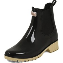 Tkees Kadın Siyah Krem Şık Su Geçirmez Yağmur Çizmesi