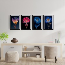 TASARIM ŞEYLER X-Ray Florals: 4’lü Renkli Modern Çiçek Görünümlü Tablo Seti