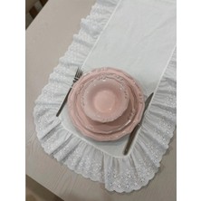 Nurgita Home % 100 Pamuk Ham Keten Fisto Fırfırlı Oval Runner Beyaz (45X140)