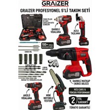 Graizer Profesyonel 5'li Akülü Takım Seti - Kırıcı Delici, Taşlama, Matkap, Testere (100+ Parça Aksesuar)
