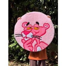 Tufty Friends Pembe Panter El Yapımı Tufting Halı - Yumuşak Halı - Dekoratif Halı - Kaymaz Taban Halı