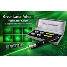Green Laser Pointer Kalem 5 Başlıklı Özel Kadife Gri Kutulu