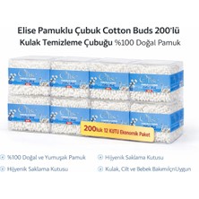 Elise Pamuklu Çubuk Cotton Buds 200’LÜ Kulak Temizleme Çubuğu Doğal Pamuk 12 Paket