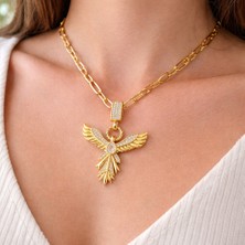Zirkon Taşlı Anka Kuşu Figürlü Gold Ataç Zincir Çelik Kolye Model 13 – Kararmaz, Güçlü ve Şık Tasarım