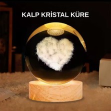 Kuzgun Ticaret LED Işıklı Kalp Desenli Cam Küre Büyük Boy Ahşap Tabanlı - Lisinya