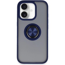 Kuzgun Ticaret Iphone 16 Kılıf Montreal Yüzüklü Silikon Kapak - Lacivert