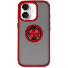 Kuzgun Ticaret Iphone 16 Kılıf Montreal Yüzüklü Silikon Kapak - Kırmızı