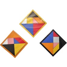 Feyza Design Çok Renkli Ahşap Tangram Zeka Oyunu 14X14CM 3 Parça