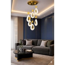 Aura Lıghtıng Damla Gold Sarkıt 6'lı Modern 3 Renk LED Salon/antre Avizesi(Beyaz Sarı Günışığı)