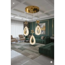 Aura Lıghtıng Modern Gold 3'lü Badem Sarkıt 3 Renk LED Salon/antre/yatak Odası Avizesi