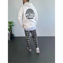 Deridün Yıldız Shoes Erkek Oversize Üç Iplik Kapüşonlu Sweatshirt – Beyaz Ön Baskılı, Kanguru Cepli, Rahat Kalıp, Içi Pamuklu Model