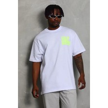 Defy Moda Erkek Baskılı T-Shirt Kısa Kol Bisiklet Yaka Regular Fit Rahat Kalıp Günlük Tişört - Beyaz