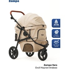 Zampa Vero Kedi Köpek Arabası Bej - Katlanabilir, Konforlu ve Güvenli Taşıma