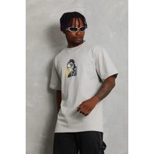 Defy Moda Erkek Baskılı T-Shirt Kısa Kol Bisiklet Yaka Regular Fit Rahat Kalıp Günlük Tişört - Gri