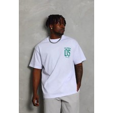 Defy Moda Erkek Baskılı T-Shirt Kısa Kol Bisiklet Yaka Regular Fit Rahat Kalıp Günlük Tişört - Beyaz
