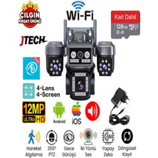 Jtech O-Kam OK-337 Premium 4g 12MP Sim Kartlı Solar Panelli Polis Çakarlı 4 Lens 1 Ptz Akıllı Kamera