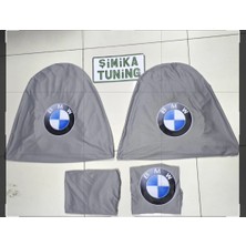 Şimika Bmw Gri Oto Servis Kılıfı Ön Arka Kılıf 4 Parça(Arka 2 Parca Logolu) Esnek Likralı 1.kalite Yıkanabilir Her Araca Uyumlu Üniversal