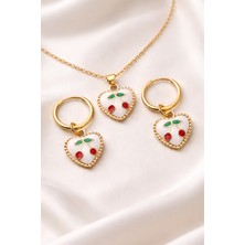 Trend Collection Kalp Kolye Küpe Seti - Gold Renk Çelik Kadın Takı Seti